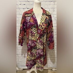 ASHRO Colorful Long Duster Coat Formal Evening Casual Jacket Multicolor Size 14